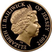 UK 25 Pounds (The Golden Jubilee) KM# 116 ELIZABETH II BAILIWICK OF JERSEY IRB 2002 coin obverse UK 25 Pounds (The Golden Jubilee) KM# 116 ELIZABETH II BAILIWICK OF JERSEY IRB 2002 coin obverse