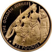 UK 25 Pounds (The Golden Jubilee) KM# 116 THE GOLDEN JUBILEE 25 POUNDS coin reverse UK 25 Pounds (The Golden Jubilee) KM# 116 THE GOLDEN JUBILEE 25 POUNDS coin reverse