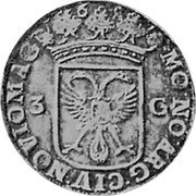 Netherlands 3 Guldens 1687 KM# 28 Gelderland - Nijmegen City Standard Coinage MO NO ARG CIV NOVIOMAG 3 G 1687 coin obverse Netherlands 3 Guldens 1687 KM# 28 Gelderland - Nijmegen City Standard Coinage MO NO ARG CIV NOVIOMAG 3 G 1687 coin obverse