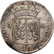 Netherlands 3 Guldens Gelderland Province Figure 1694 Unicorn KM# 56.2 MO NO ARG ORD D GEL C Z 3 G coin obverse