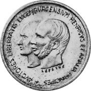 Luxembourg 40 Francs (100th Anniversary of London Treaty) X# M10 AUCTORES LIBERTATIS LUCEMBURGENSIUM HENRICUS ET AMALIA PRINCIPES LEFEVRE coin obverse Luxembourg 40 Francs (100th Anniversary of London Treaty) X# M10 AUCTORES LIBERTATIS LUCEMBURGENSIUM HENRICUS ET AMALIA PRINCIPES LEFEVRE coin obverse