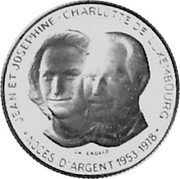 Luxembourg 40 Francs 25th Anniversary of Wedding (1978) Proof X# M13 JEAN ET JOSEPHINE - CHARLOTTE DE LUXEMBOURG NOCES D' ARGENT 1953-1978 coin obverse Luxembourg 40 Francs 25th Anniversary of Wedding (1978) Proof X# M13 JEAN ET JOSEPHINE - CHARLOTTE DE LUXEMBOURG NOCES D' ARGENT 1953-1978 coin obverse
