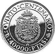 Spain 40000 Ptas (Juan Carlos I) KM# 844 QVINTO CENTENARIO M 40000 PTAS 500 coin reverse Spain 40000 Ptas (Juan Carlos I) KM# 844 QVINTO CENTENARIO M 40000 PTAS 500 coin reverse