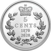 Canada 5 Cents 150th Anniversary of First National Coinage 2020 Proof 5 CENTS 1870 - 2020 coin reverse Canada 5 Cents 150th Anniversary of First National Coinage 2020 Proof 5 CENTS 1870 - 2020 coin reverse