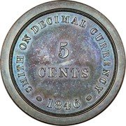 UK 5 Cents Victoria 1846 Proof X# 49 SMITH ON DECIMAL CURRENCY 5 CENTS 1846 coin reverse UK 5 Cents Victoria 1846 Proof X# 49 SMITH ON DECIMAL CURRENCY 5 CENTS 1846 coin reverse