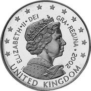 UK 5 Euro (Elizabeth II - Piedfort) X# P101 UNITED KINGDOM ELIZABETH II DEI GRA REGINA 2002 coin obverse UK 5 Euro (Elizabeth II - Piedfort) X# P101 UNITED KINGDOM ELIZABETH II DEI GRA REGINA 2002 coin obverse