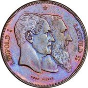 Belgium 5 Francs (50 Years of Belgium) X# 8a LEOPOLD I LEOPOLD II LEOP WIENER coin obverse Belgium 5 Francs (50 Years of Belgium) X# 8a LEOPOLD I LEOPOLD II LEOP WIENER coin obverse