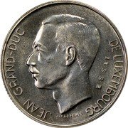 Luxembourg 5 Francs (Jean- Essai) KM# E83 JEAN GRAND-DUC DE LUXEMBOURG J N LEVEVRE ESSAI coin obverse Luxembourg 5 Francs (Jean- Essai) KM# E83 JEAN GRAND-DUC DE LUXEMBOURG J N LEVEVRE ESSAI coin obverse