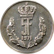 Luxembourg 5 Francs (Jean- Essai) KM# E83 5F 1971 coin reverse Luxembourg 5 Francs (Jean- Essai) KM# E83 5F 1971 coin reverse