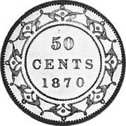 Canada 50 Cents (Victoria- pattern) KM# Pn16 50 CENTS 1870 coin reverse Canada 50 Cents (Victoria- pattern) KM# Pn16 50 CENTS 1870 coin reverse
