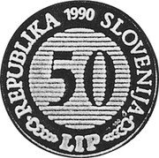 Slovenia 50 Lip France Preseren 1990 Proof X# Tn3 REPUBLIKA SLOVENIJA 50 LIP 1990 coin obverse Slovenia 50 Lip France Preseren 1990 Proof X# Tn3 REPUBLIKA SLOVENIJA 50 LIP 1990 coin obverse