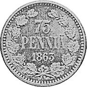 Finland 75 Pennia Alexander II 1865 (1953) X# A1 75 PENNIA 1863 coin reverse Finland 75 Pennia Alexander II 1865 (1953) X# A1 75 PENNIA 1863 coin reverse