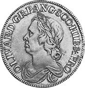 UK Crown Oliver Cromwell 1658 Rare KM# PnG27 OLIVAR D G R P ANG SCO HIB & PRO coin obverse UK Crown Oliver Cromwell 1658 Rare KM# PnG27 OLIVAR D G R P ANG SCO HIB & PRO coin obverse