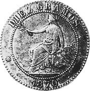 Spain Diez Centimos KM# Pn12 Spain DIEZ GRAMOZ 1870 coin reverse