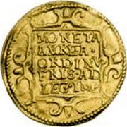 Netherlands Ducat 1605 Lion KM# 17 Friesland Province Trade Coinage MONETA AVREA ORDINVM FRIS AD LEG IMP coin reverse