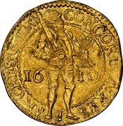 Netherlands Ducat Armored Knight 1610 KM# 5 CONCORDIA RES. PAR. CRES. GEL 16 11 coin obverse Netherlands Ducat Armored Knight 1610 KM# 5 CONCORDIA RES. PAR. CRES. GEL 16 11 coin obverse