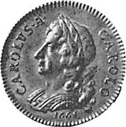 UK Farthing Charles II- pattern 1665 KM# PnI33 CAROLVS A CAROLO 1665 coin obverse UK Farthing Charles II- pattern 1665 KM# PnI33 CAROLVS A CAROLO 1665 coin obverse
