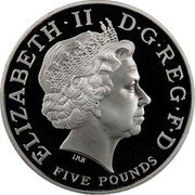 UK Five Pounds Vivat Regina - Piedfort 2006 KM# P58 ELIZABETH II D G REG F D FIVE POUNDS IRB coin obverse