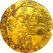 Netherlands Gold Rider Armored Knight on Horse 1607 Cross KM# 18 MO AVR PRO CONFOE - BELG GEL coin obverse Netherlands Gold Rider Armored Knight on Horse 1607 Cross KM# 18 MO AVR PRO CONFOE - BELG GEL coin obverse