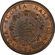 Canada Half Cent Victoria- pattern 186x KM# Pn1 HALF CENT 186 NOVA SCOTIA coin reverse Canada Half Cent Victoria- pattern 186x KM# Pn1 HALF CENT 186 NOVA SCOTIA coin reverse