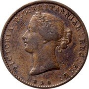 Canada Halfpenny Token Victoria 1856 VICTORIA D G BRITANNIAR REG F D 1856 coin obverse Canada Halfpenny Token Victoria 1856 VICTORIA D G BRITANNIAR REG F D 1856 coin obverse