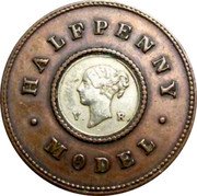 UK Halfpenny Victoria (1844) X# 7 HALFPENNY MODEL coin obverse UK Halfpenny Victoria (1844) X# 7 HALFPENNY MODEL coin obverse