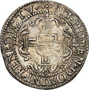 Netherlands Jager With Shield 1604 Quatrefoil KM# 11.1 SIT NOMEN DOMINI BENEDICTV coin reverse Netherlands Jager With Shield 1604 Quatrefoil KM# 11.1 SIT NOMEN DOMINI BENEDICTV coin reverse