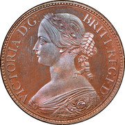 Canada One Cent Victoria- pattern 1861 KM# Pn8 VICTORIA D G BRITT REG F D coin obverse Canada One Cent Victoria- pattern 1861 KM# Pn8 VICTORIA D G BRITT REG F D coin obverse