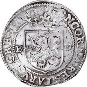 Netherlands Rijksdaalder Crowned Arms of Gelderland 1619 Ornate cross Mint mark on both sides KM# 16.1 CONCORDIA RES PARVAE CRESCVNT 16 ZZ coin reverse Netherlands Rijksdaalder Crowned Arms of Gelderland 1619 Ornate cross Mint mark on both sides KM# 16.1 CONCORDIA RES PARVAE CRESCVNT 16 ZZ coin reverse