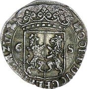 Netherlands Ruiterschelling (6 Stuivers) Gelderland Province Knight 1681 Dog KM# 55 MO ORD DVC GEL ET COM ZVT 6 S coin obverse Netherlands Ruiterschelling (6 Stuivers) Gelderland Province Knight 1681 Dog KM# 55 MO ORD DVC GEL ET COM ZVT 6 S coin obverse