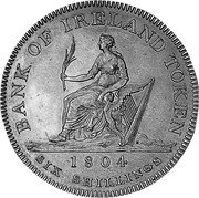 Ireland Six Shillings (George III- Pattern) KM# Pn35 BANK OF IRELAND TOKEN 1804 SIX SHILLINGS coin reverse Ireland Six Shillings (George III- Pattern) KM# Pn35 BANK OF IRELAND TOKEN 1804 SIX SHILLINGS coin reverse