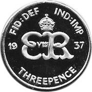 UK Threepence Edward VIII 1937 Proof X# 116 FID DEF IND IMP 19 37 THREEPENCE coin reverse