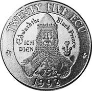 UK Twenty Five Ecu (Edward the Black Prince) X# 4c TWENTY FIVE ECU EDWARD THE BLACK PRINCE ICH DIEN 25 1992 coin reverse UK Twenty Five Ecu (Edward the Black Prince) X# 4c TWENTY FIVE ECU EDWARD THE BLACK PRINCE ICH DIEN 25 1992 coin reverse