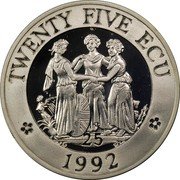 UK Twenty Five Ecu Three Graces 1992 Proof X# 14 TWENTY FIVE ECU 25 1992 coin reverse UK Twenty Five Ecu Three Graces 1992 Proof X# 14 TWENTY FIVE ECU 25 1992 coin reverse
