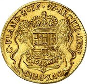 Netherlands 1/2 Ducaton D'or (4 Souverains) Charles II 1696 KM# 93 ARCHID AVST DVX BVRG C FLAND ZC 16 96 coin reverse Netherlands 1/2 Ducaton D'or (4 Souverains) Charles II 1696 KM# 93 ARCHID AVST DVX BVRG C FLAND ZC 16 96 coin reverse