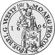 Netherlands 10 Stuivers 1606 KM# 3 West Friesland Province Standard Coinage MO ARG PRO CON FOE BELG WESTF 16 06 coin obverse