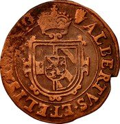 Netherlands 1/2 Liard (6 Mites. Gigot) Albert and Elizabeth 1615 KM# 32.1 ALBERTVS ET ELISABET D G coin obverse Netherlands 1/2 Liard (6 Mites. Gigot) Albert and Elizabeth 1615 KM# 32.1 ALBERTVS ET ELISABET D G coin obverse