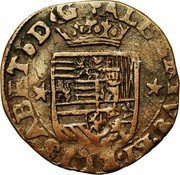 Netherlands 1/2 Liard (6 Mites. Gigot) Albert and Elizabeth ND KM# 22 ALBERTVS ET ELISABET DEI G coin obverse Netherlands 1/2 Liard (6 Mites. Gigot) Albert and Elizabeth ND KM# 22 ALBERTVS ET ELISABET DEI G coin obverse