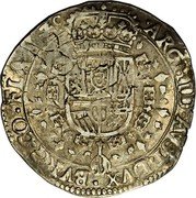 Netherlands 1/2 Patagon (24 Sols) (Philip IV) KM# 33 ARCHID AVST DVX BVRG CO FLAN Z C coin reverse Netherlands 1/2 Patagon (24 Sols) (Philip IV) KM# 33 ARCHID AVST DVX BVRG CO FLAN Z C coin reverse