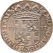 Netherlands 10 Stuivers 1682 KM# 69 Utrecht Province 1682 10 ST MO NO ARGENT ORDIN TRAI coin obverse Netherlands 10 Stuivers 1682 KM# 69 Utrecht Province 1682 10 ST MO NO ARGENT ORDIN TRAI coin obverse
