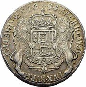 Netherlands 2 Ducatons Charles II 1694 KM# A84 ARCHID AVST - DVX BVRG - C FLAND Z 16 94 coin reverse Netherlands 2 Ducatons Charles II 1694 KM# A84 ARCHID AVST - DVX BVRG - C FLAND Z 16 94 coin reverse