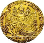 Netherlands 2 Souverains D'or KM# 39.3 Spanish Rule Standard Coinage ALBERTVS ET ELISA BET DEI GRA TIA ARCHI DVCES 1612 coin obverse Netherlands 2 Souverains D'or KM# 39.3 Spanish Rule Standard Coinage ALBERTVS ET ELISA BET DEI GRA TIA ARCHI DVCES 1612 coin obverse