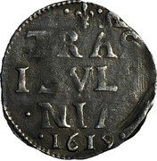 Netherlands 2 Stuivers Rampant Lion Overijssel 1619 KM# 19.1 TRAS ISVL NIA 1619 coin reverse Netherlands 2 Stuivers Rampant Lion Overijssel 1619 KM# 19.1 TRAS ISVL NIA 1619 coin reverse
