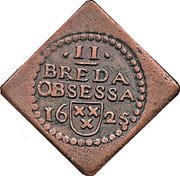 Netherlands 2 Stuivers Klippe 1625 KM# 2 II BREDA OBSESSA 1625 coin obverse