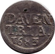 Netherlands 2 Stuivers 1683 KM# 77 Overijssel - Deventer City Standard Coinage DAVEN TRIA 1707 coin reverse Netherlands 2 Stuivers 1683 KM# 77 Overijssel - Deventer City Standard Coinage DAVEN TRIA 1707 coin reverse