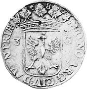 Netherlands 3 Guldens 1687 KM# 76 Overijssel - Deventer City Standard Coinage MO NO ARG CIV DAVENTRIAE 3 G 1 6 8 7 coin obverse Netherlands 3 Guldens 1687 KM# 76 Overijssel - Deventer City Standard Coinage MO NO ARG CIV DAVENTRIAE 3 G 1 6 8 7 coin obverse