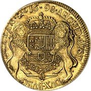 Netherlands 8 Souverains D'or Carlos II 1698 KM# 117.2 ARCHID AVST DVX BURG BRABAN Z C 16 98 coin reverse Netherlands 8 Souverains D'or Carlos II 1698 KM# 117.2 ARCHID AVST DVX BURG BRABAN Z C 16 98 coin reverse