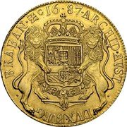 Netherlands 8 Souverains D'or Charles II 1687 Angel face KM# 117.1 ARCHID AVST DVX BVRG BRABAN Z C 16 92 coin reverse Netherlands 8 Souverains D'or Charles II 1687 Angel face KM# 117.1 ARCHID AVST DVX BVRG BRABAN Z C 16 92 coin reverse