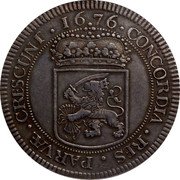 Netherlands Ducat 1676 KM# 64.1 West Friesland Provincial Coinage CONCORDIA RES PARVAE CRESCUNT 1676 coin reverse Netherlands Ducat 1676 KM# 64.1 West Friesland Provincial Coinage CONCORDIA RES PARVAE CRESCUNT 1676 coin reverse