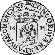Netherlands Ducat Standing Armored Knight Overijssel 1693 KM# 87 CONCORDIA RES PARVAE CRESCVNT 16 93 coin reverse Netherlands Ducat Standing Armored Knight Overijssel 1693 KM# 87 CONCORDIA RES PARVAE CRESCVNT 16 93 coin reverse